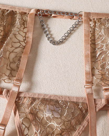 Sexy Jacquard See-through Mesh with Chain Decoration Fun Lingerie Set