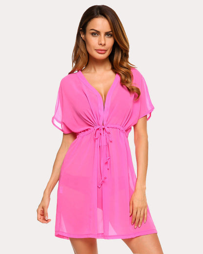 Leaf Print Chiffon Sheer Swimsuit