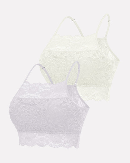 2Pack Wireless Lace Double-Layered Crop Top