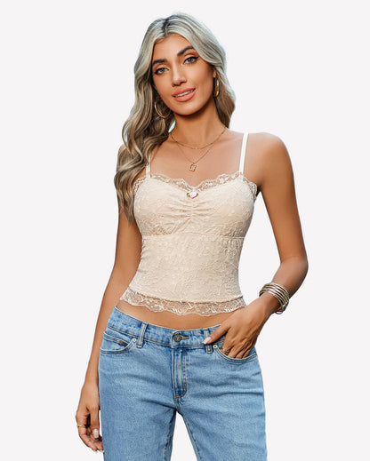 Lace Crop Top Ruched Tank