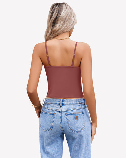 Twist Front V Neck Tank Top Spaghetti Strap Crop Tops
