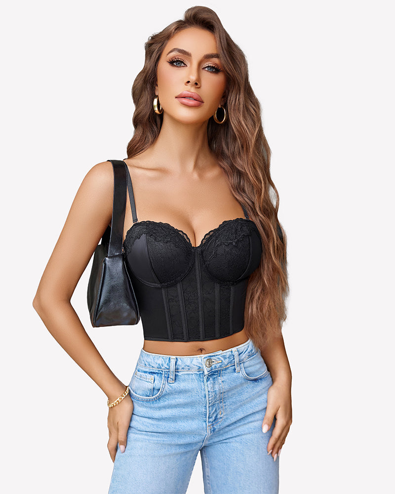 Bustier Tops V Neck Lace Bralettes Corset