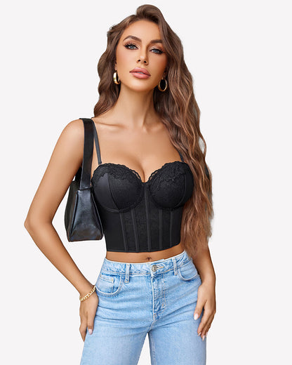 Bustier Tops V Neck Lace Bralettes Corset