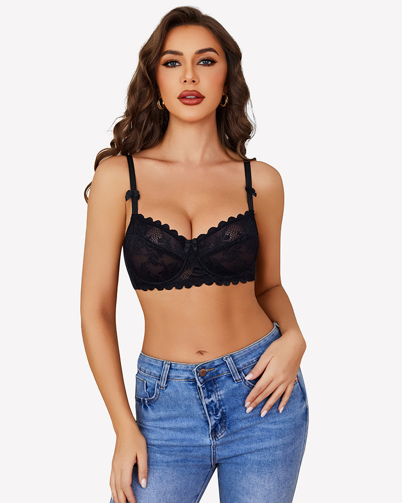Lace Bra Underwire Unlined Sheer Mesh Bras