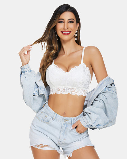 Padded Floral Lace V Neck Crop Top
