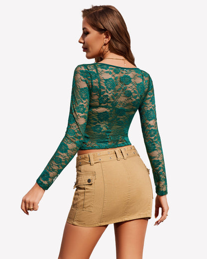 Mesh Long Sleeve Crop Top with Bra Set