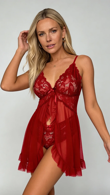 Lucia Lace Front-Slit Chemise & Slip Set