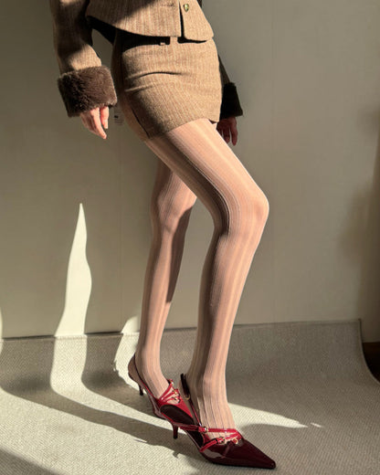 Vintage Sexy Vertical Striped Jacquard Sheer Stockings