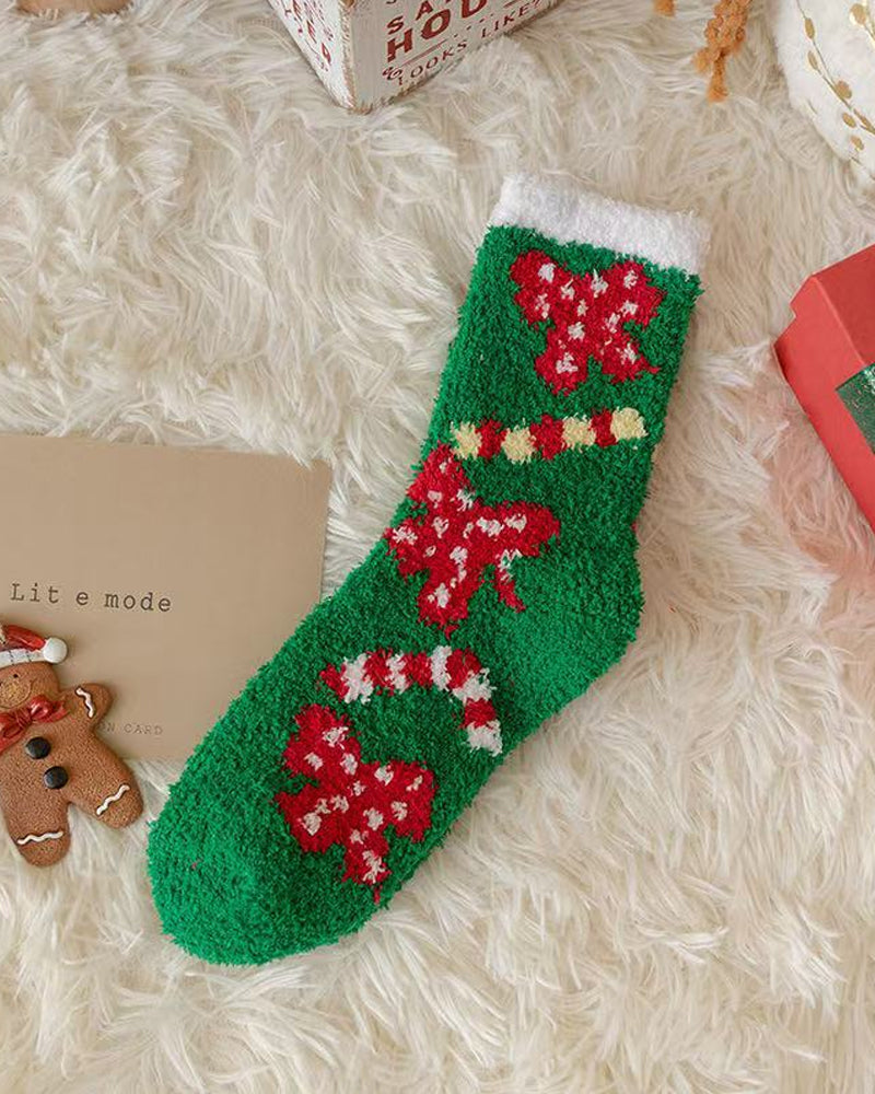 Christmas Coral Fleece Fun Print Mid-calf Warm Socks