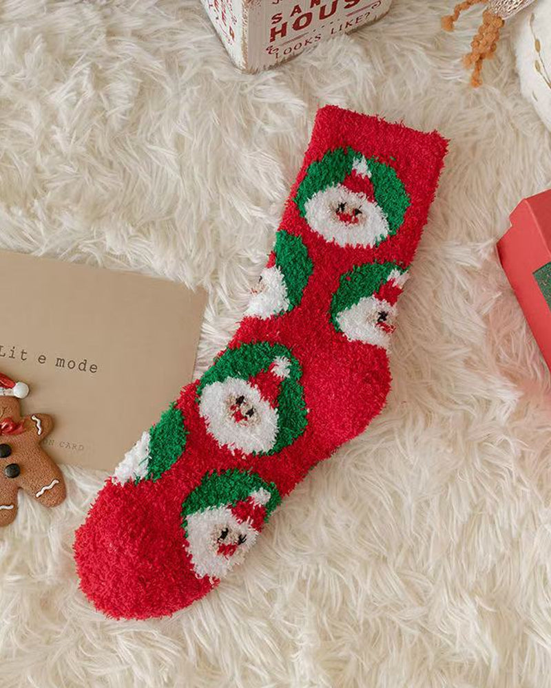 Christmas Coral Fleece Fun Print Mid-calf Warm Socks