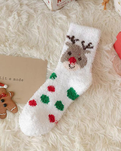 Christmas Coral Fleece Fun Print Mid-calf Warm Socks
