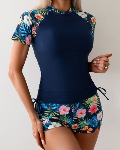 Tropical Plant Print Top & Shorts Set