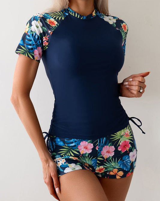 Tropical Plant Print Top & Shorts Set