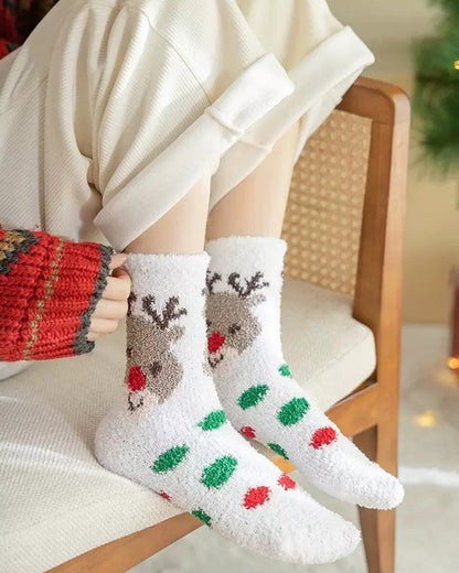 Christmas Coral Fleece Fun Print Mid-calf Warm Socks