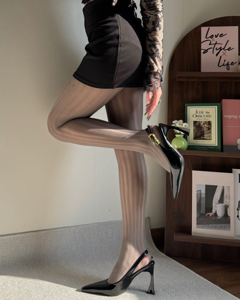 Vintage Sexy Vertical Striped Jacquard Sheer Stockings