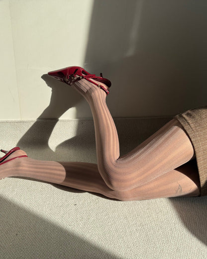 Vintage Sexy Vertical Striped Jacquard Sheer Stockings