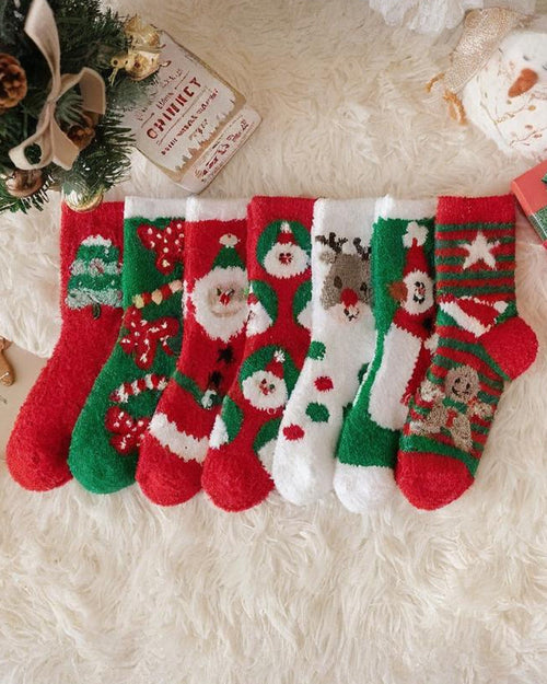 Christmas Coral Fleece Fun Print Mid-calf Warm Socks
