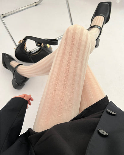 Vintage Sexy Vertical Striped Jacquard Sheer Stockings