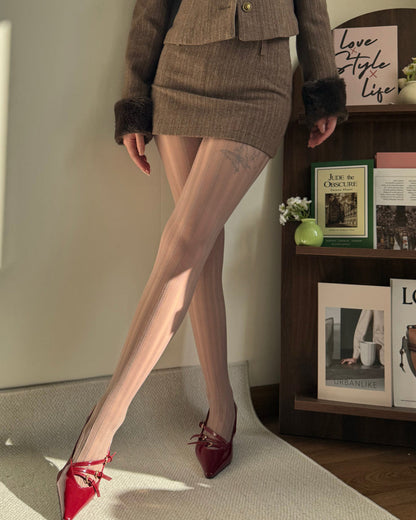 Vintage Sexy Vertical Striped Jacquard Sheer Stockings